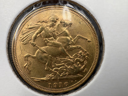 1916 Australian Full Gold Sovereign Sydney Mintmark