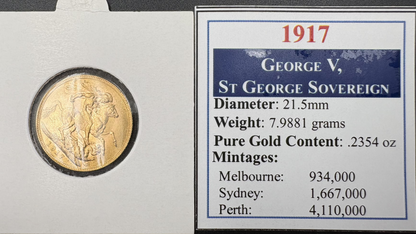 1917 Australian Full Gold Sovereign Perth Mintmark