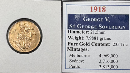 1918 Australian Full Gold Sovereign Perth Mintmark