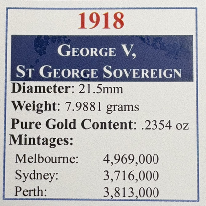 1918 Australian Full Gold Sovereign Perth Mintmark