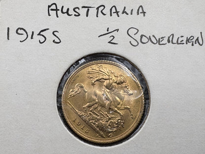 1915 Australian Half Gold Sovereign Sydney Mintmark