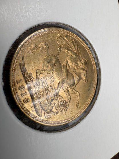 1916 Australian Full Gold Sovereign Sydney Mintmark