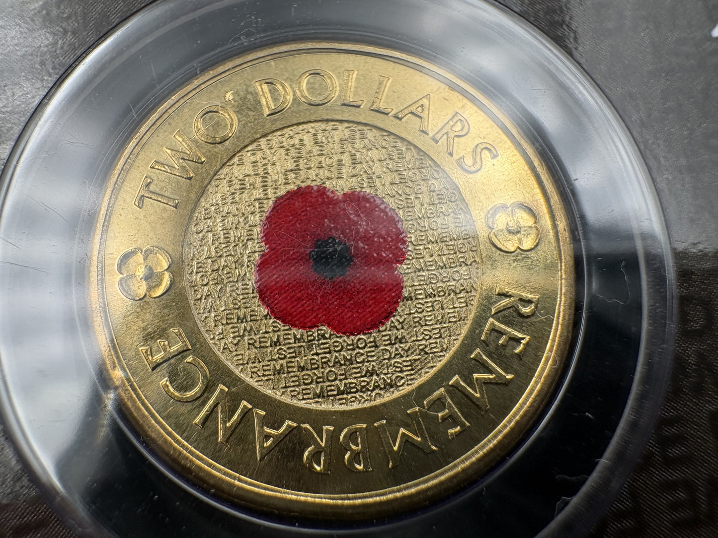 2012 Remembrance Day Red Poppy $2 Coin in Downies Card