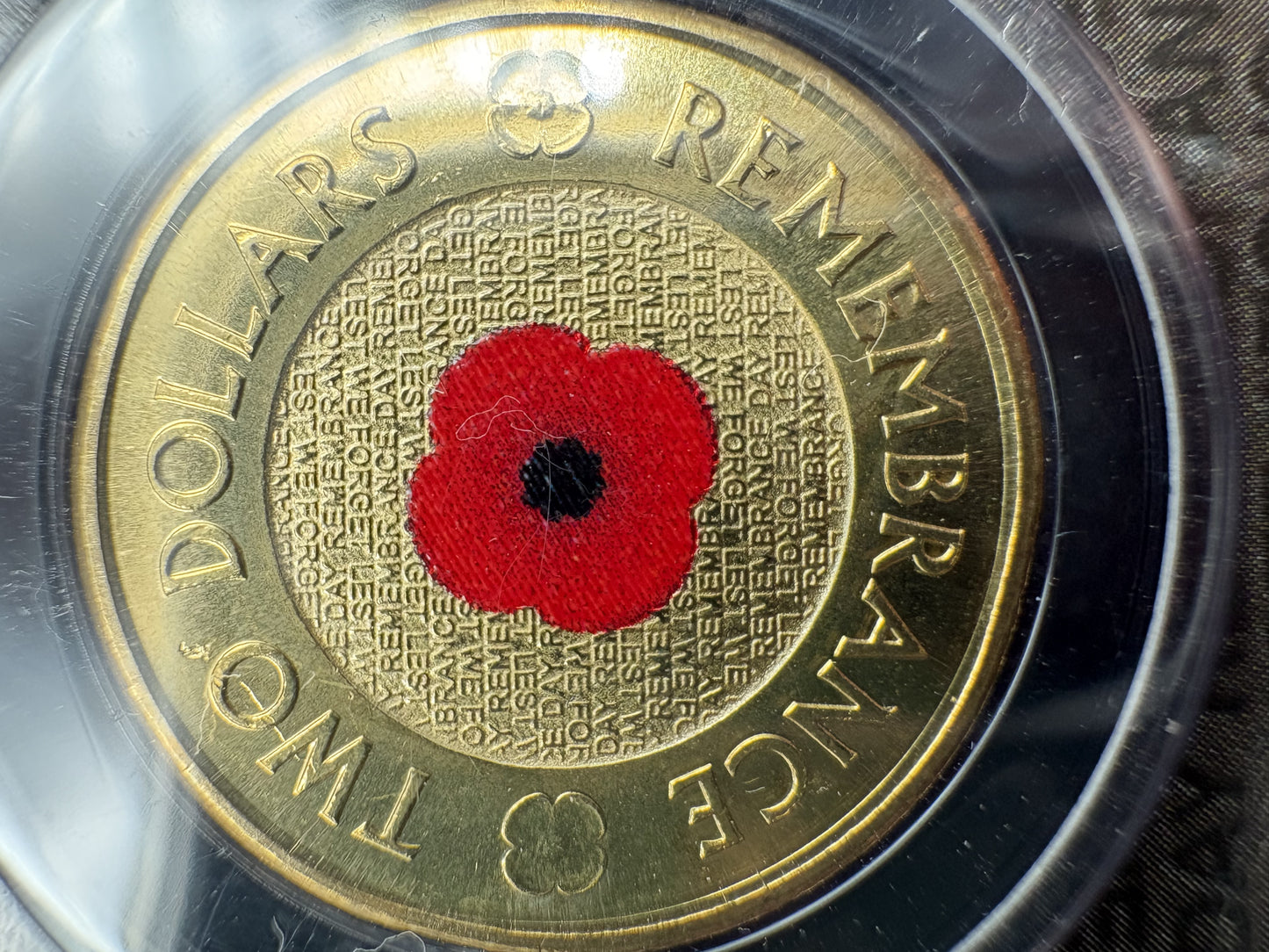 2012 Remembrance Day Red Poppy $2 Coin in Downies Card