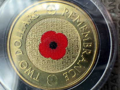 2012 Remembrance Day Red Poppy $2 Coin in Downies Card