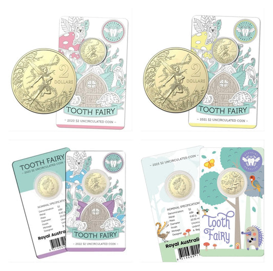 Set of 4 $2 Two dollar Tooth Fairy Coins 2020 - 2023