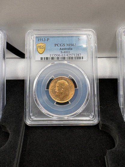 1913 Australian Gold Sovereign Trio – Perth, Melbourne and Sydney Mintmarks