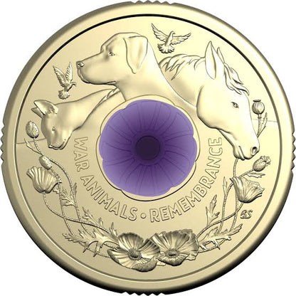 2024 War Animals $2 Purple Poppy Uncirculated Coloured Coin from RAM bag