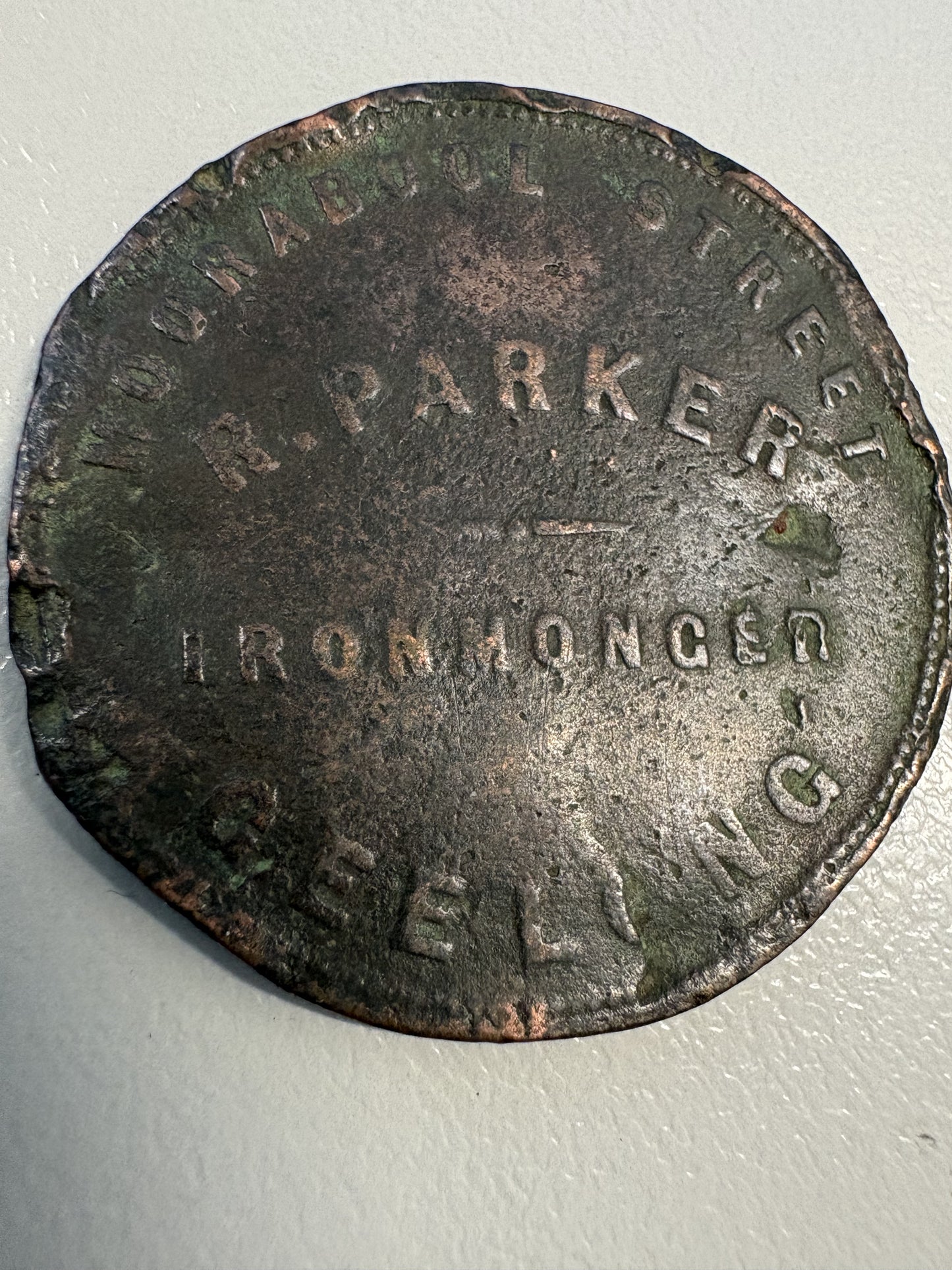 Circa 1857 Trade Token - R Parker Ironmonger Geelong Victoria