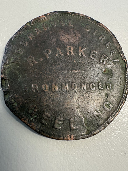 Circa 1857 Trade Token - R Parker Ironmonger Geelong Victoria