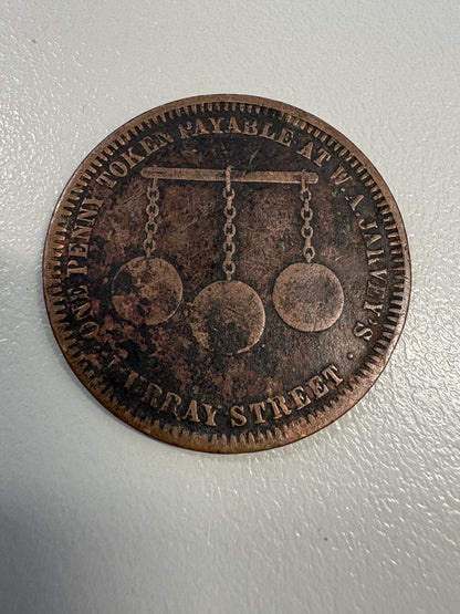 1860's William Andrew Jarvey Copper Penny Token - Tasmania