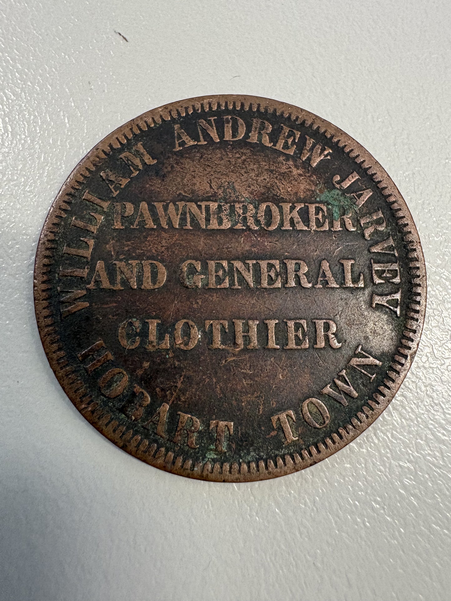 1860's William Andrew Jarvey Copper Penny Token - Tasmania