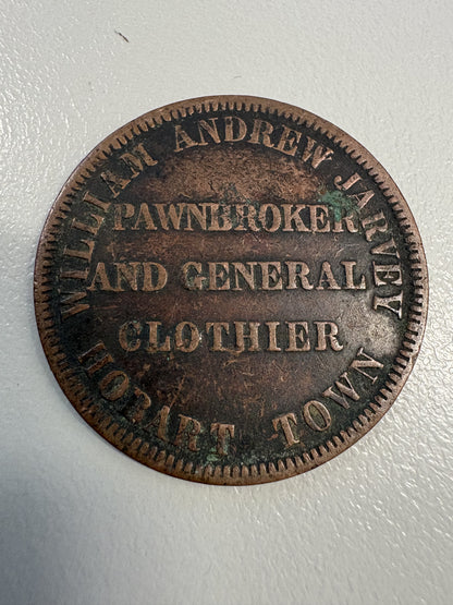 1860's William Andrew Jarvey Copper Penny Token - Tasmania