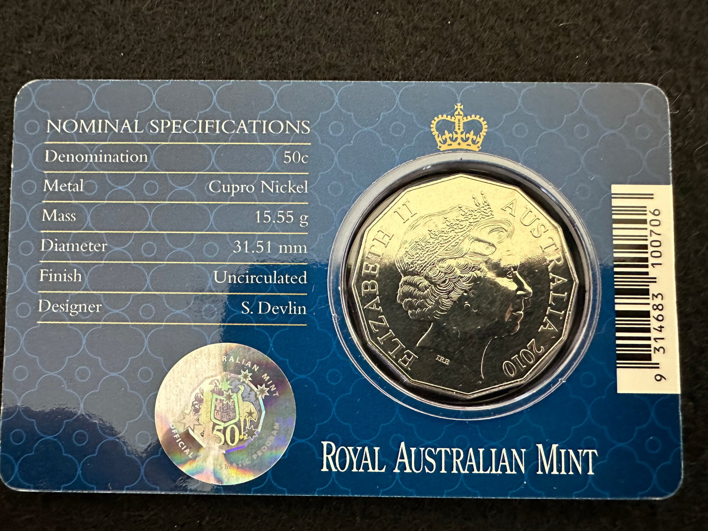 2010 Fifty Cent Royal Engagement Prince William & Miss Catherine Middleton (50c) Uncirculated Coin