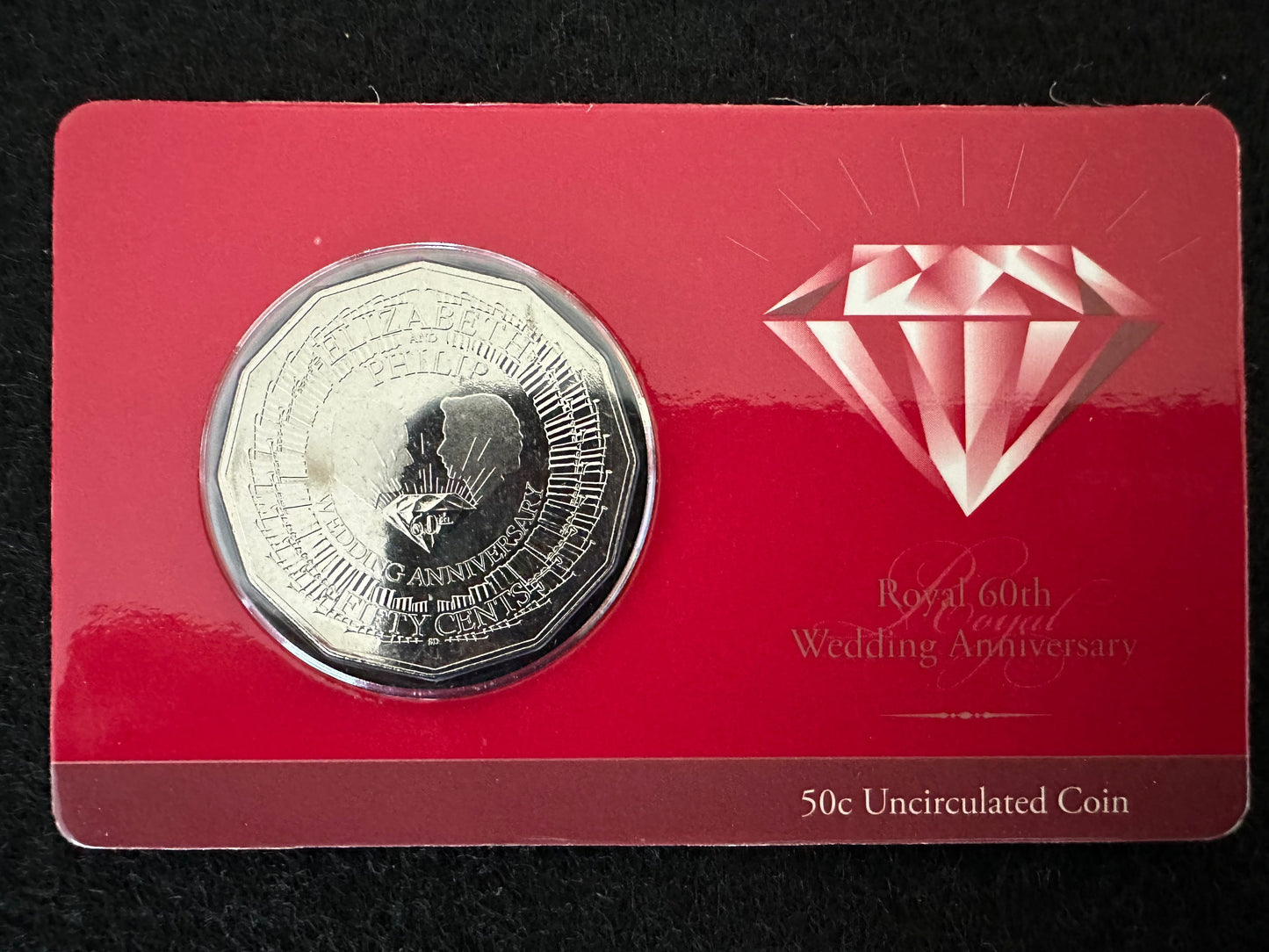 2007 50c Royal 60th Wedding Anniversary Uncirculated Coin on wallet card