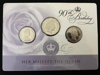 2016 90th Birthday Her Majesty the Queen Frosted 3 Coin Set - 50 & 20 cent coin