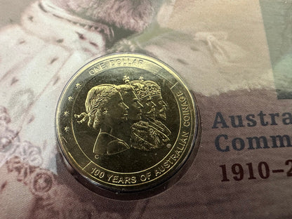 2010 $1 Coin PNC "Australian Commonwealth Coinage 1910-2010"-Stamped 23 Feb 2010