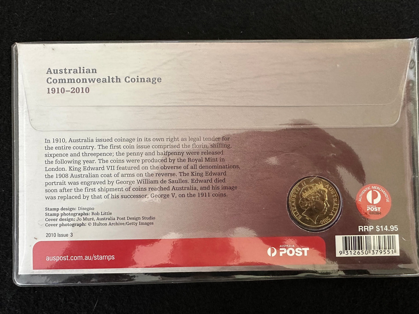 2010 $1 Coin PNC "Australian Commonwealth Coinage 1910-2010"-Stamped 23 Feb 2010