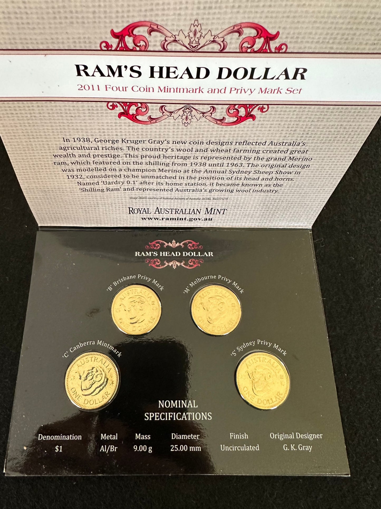 2011 RAMS Head C,S,B,M One Dollar ($1) Uncirculated Australian Decimal Four Coin Set