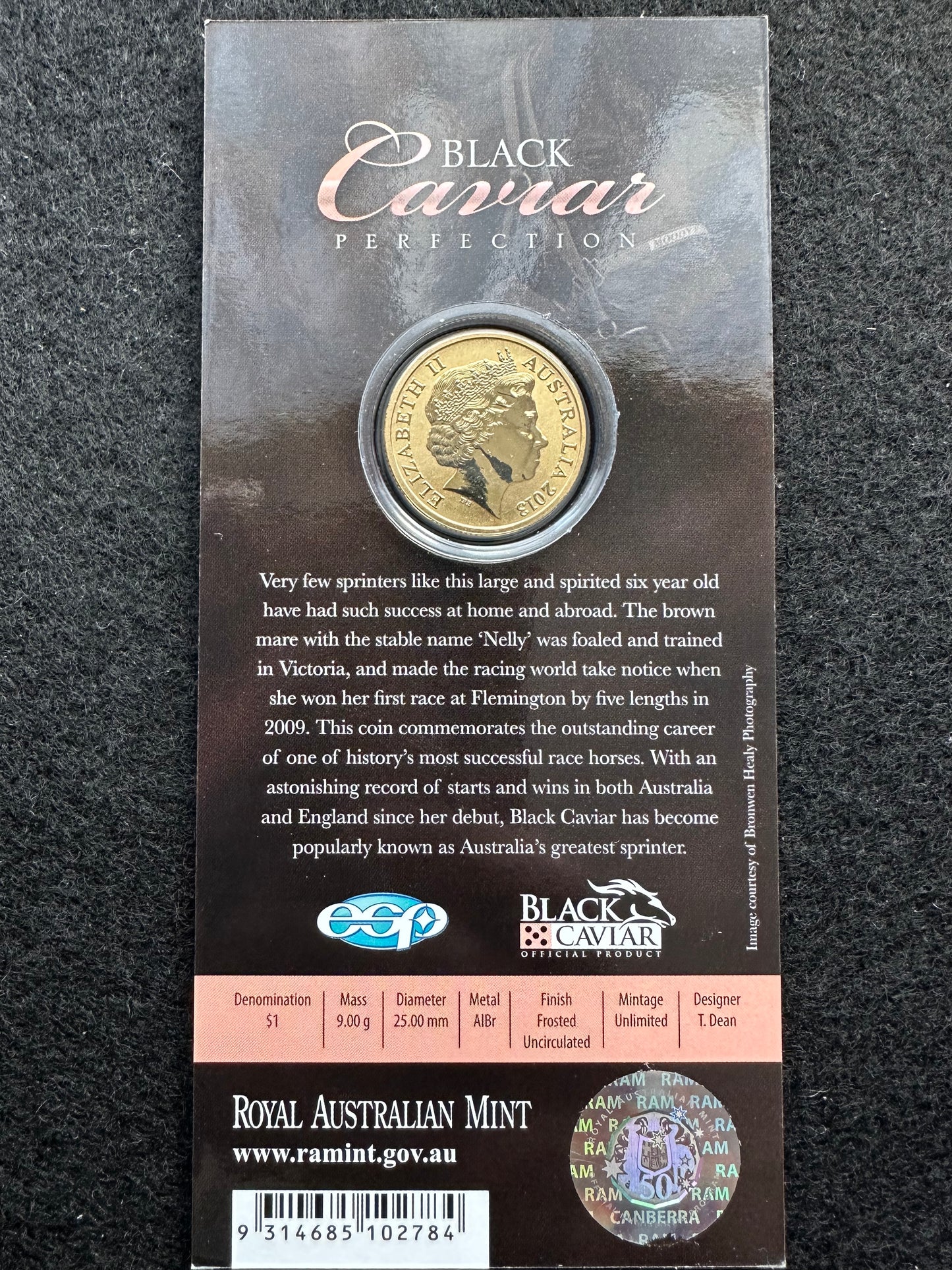 2013 $1 Black Caviar Colour Printed Coin on card