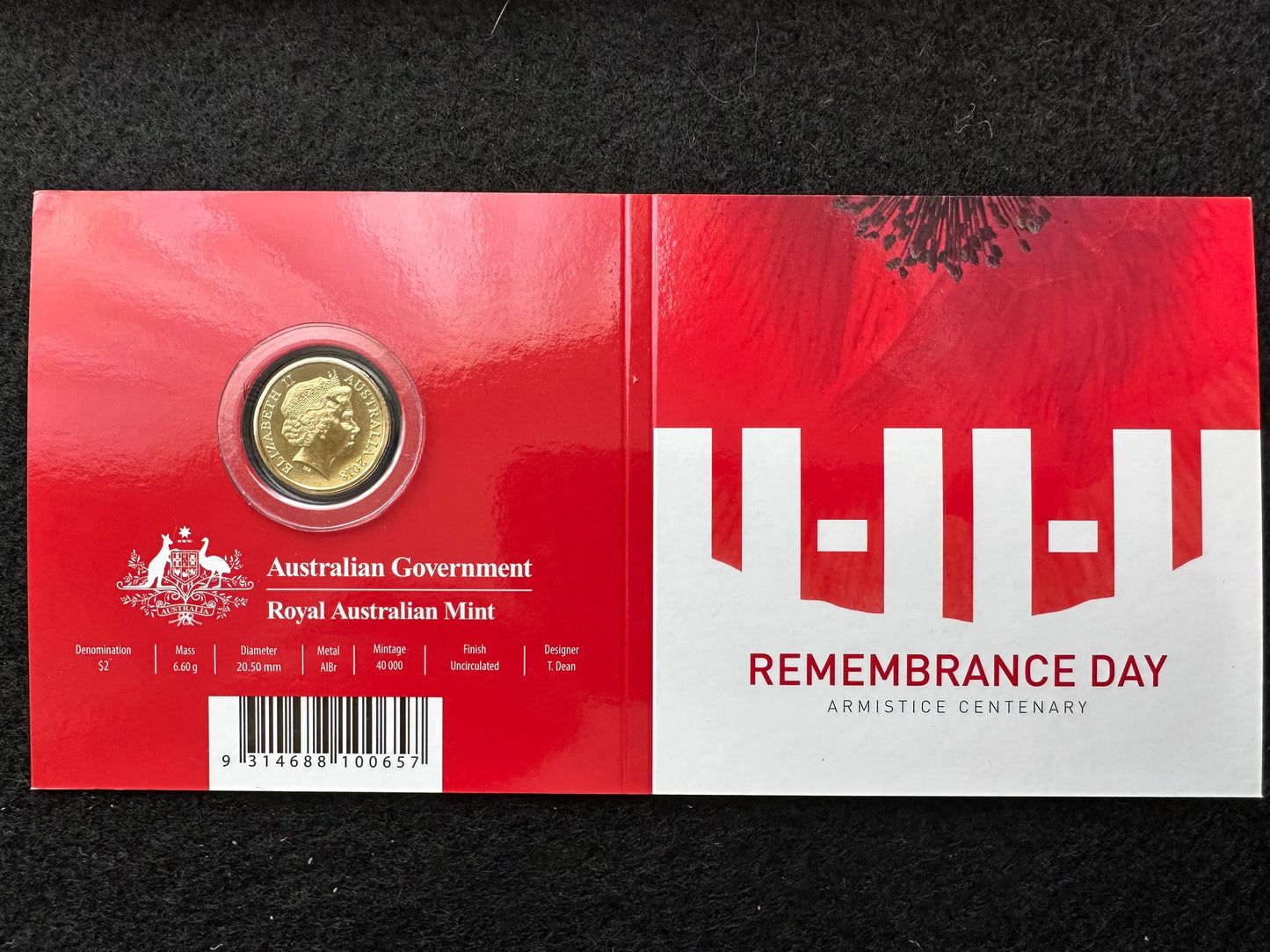 2018 ‘C’ Mintmark Armistice Remembrance Red Poppy Uncirculated Coin in Folder