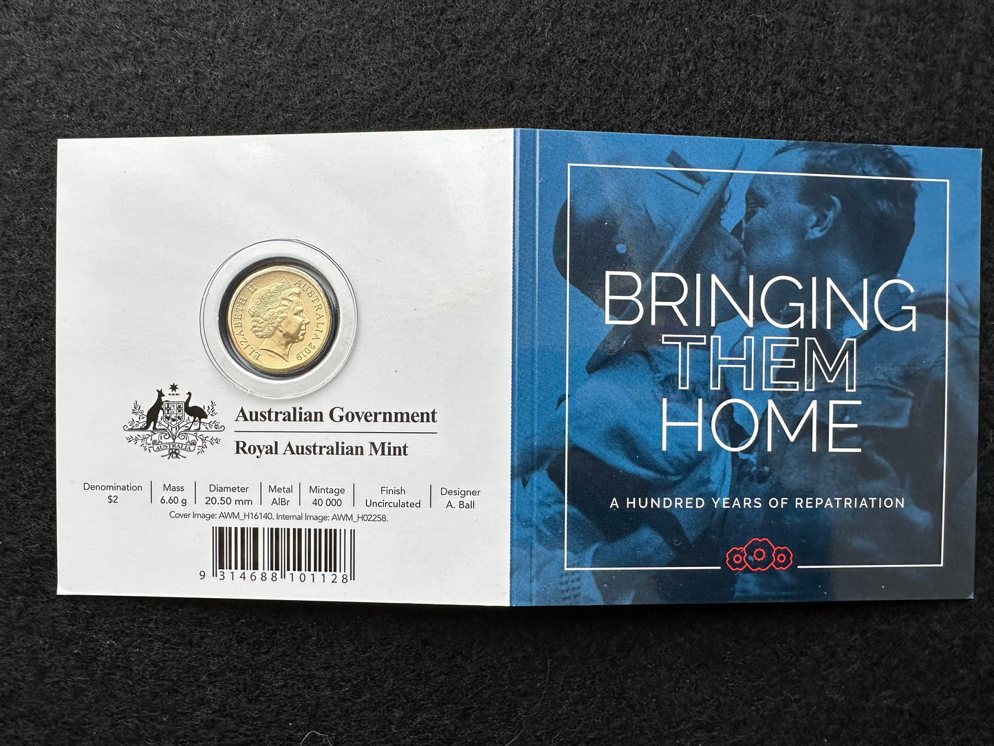 2019 Two Dollar ‘C’ Mintmark 100 Years of Repatriation Uncirculated $2 Coin in Folder