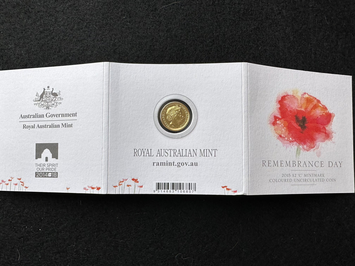 2015 ‘C’ Mintmark Remembrance Orange Flanders Field Uncirculated Coin in Folder