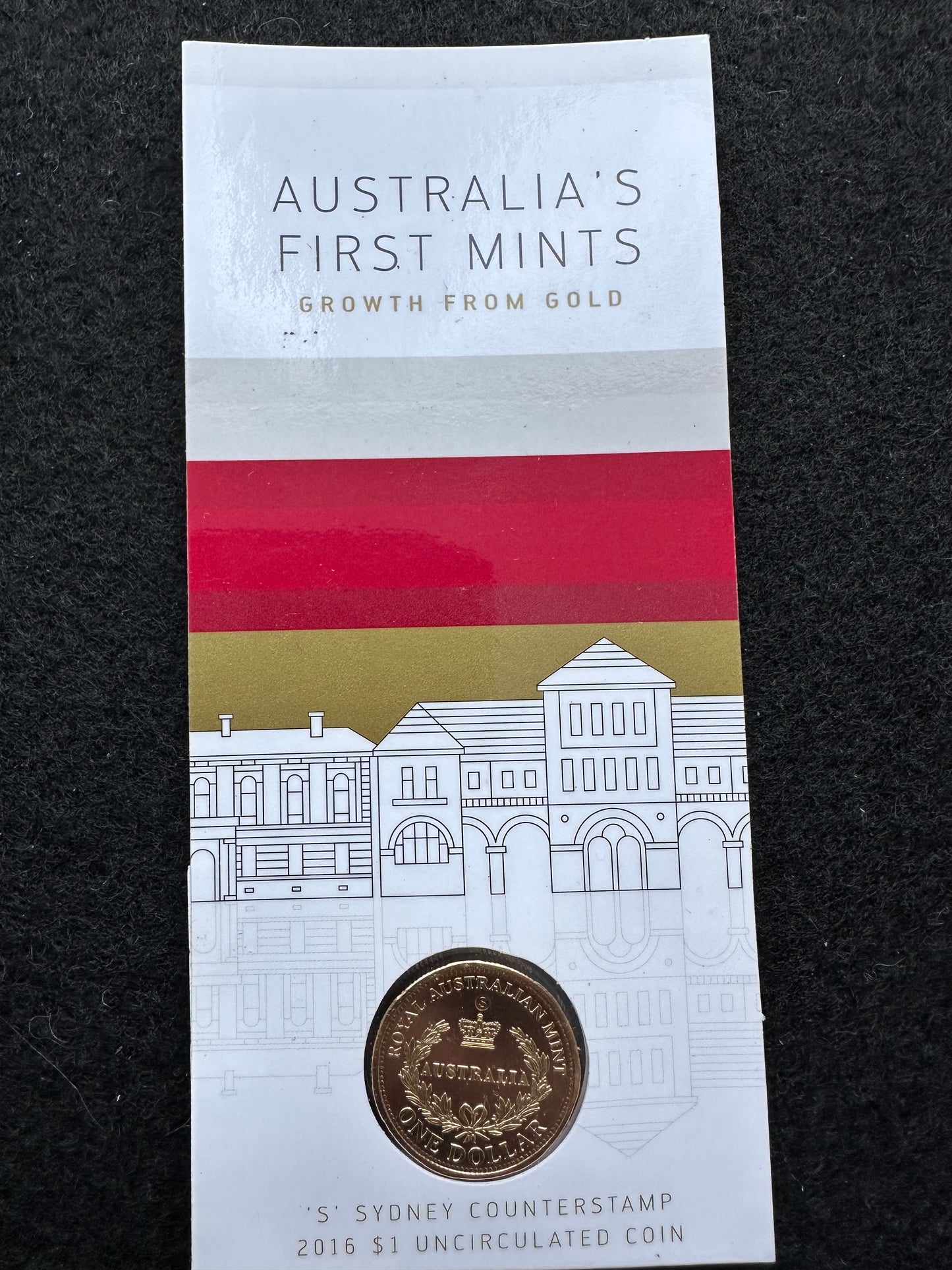 2016 Australia’s First Mints Growth from Gold $1 coin on card Sydney Counterstamp