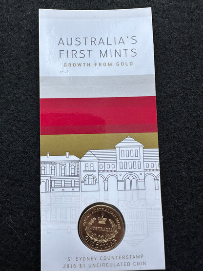 2016 Australia’s First Mints Growth from Gold $1 coin on card Sydney Counterstamp