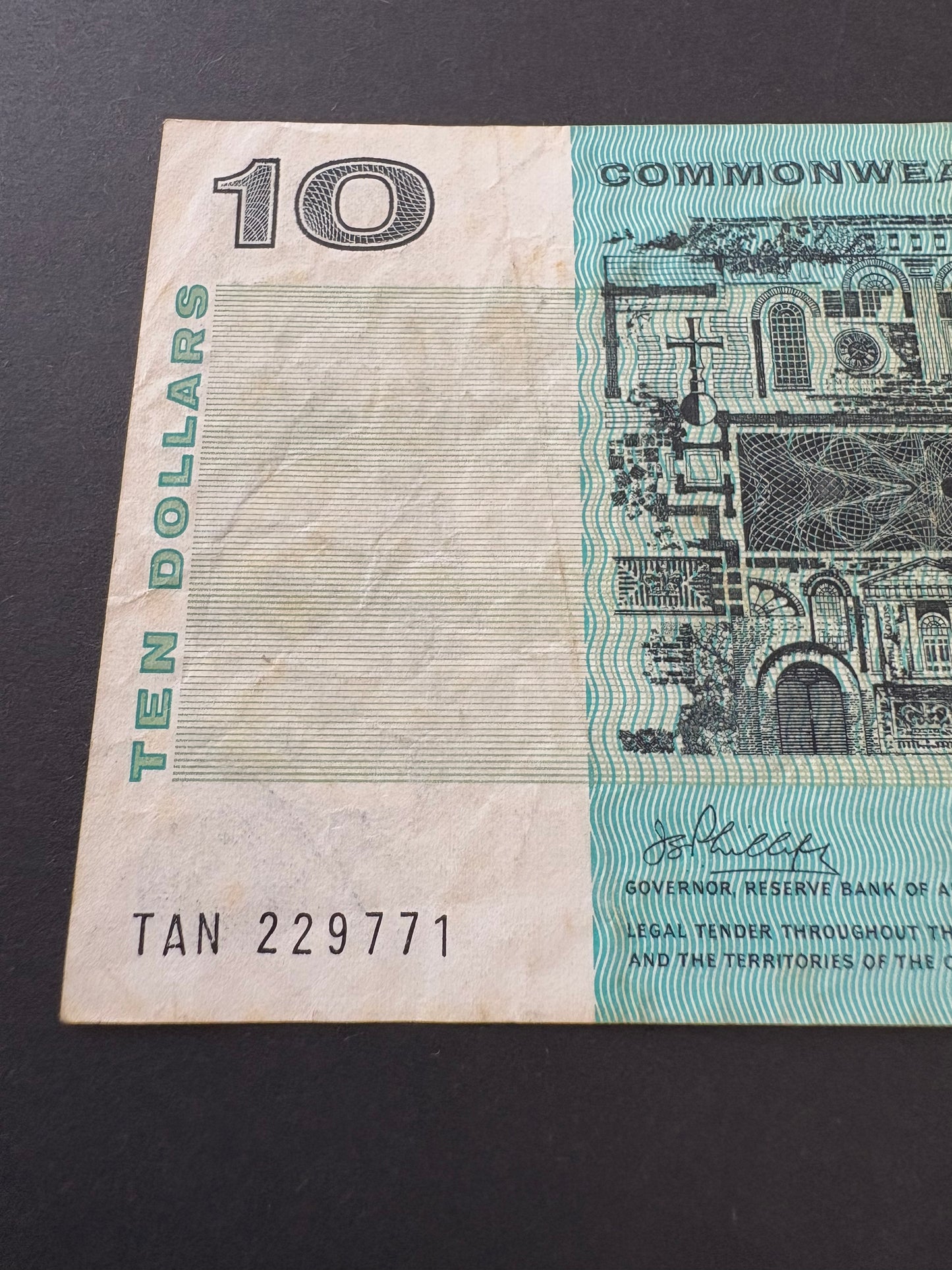 1972 $10 Australia Paper Banknote - Phillips Wheeler TAN 229771