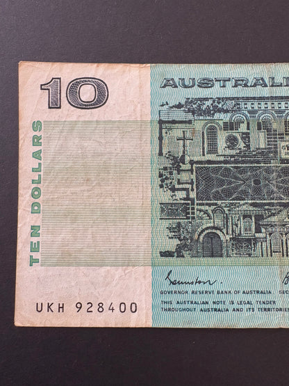 1985 $10 Australia Paper Banknote - Johnston Fraser UKH 928400