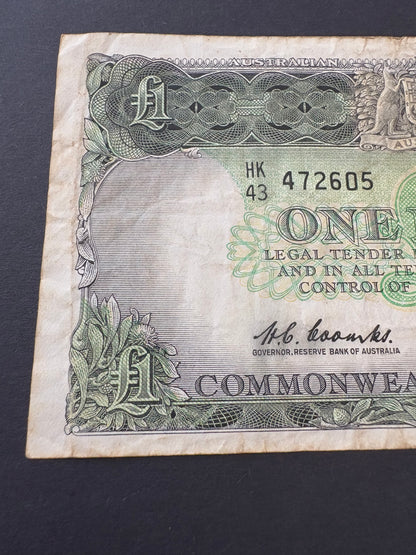 1961 Australian One Pound Banknote - Coombs Wilson HK43 472605