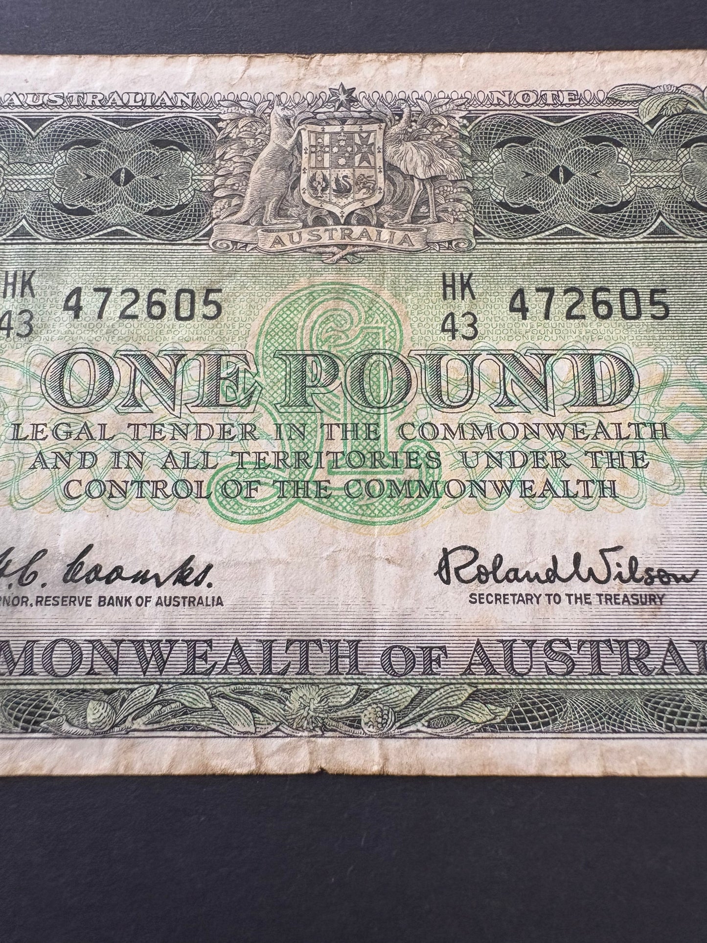 1961 Australian One Pound Banknote - Coombs Wilson HK43 472605