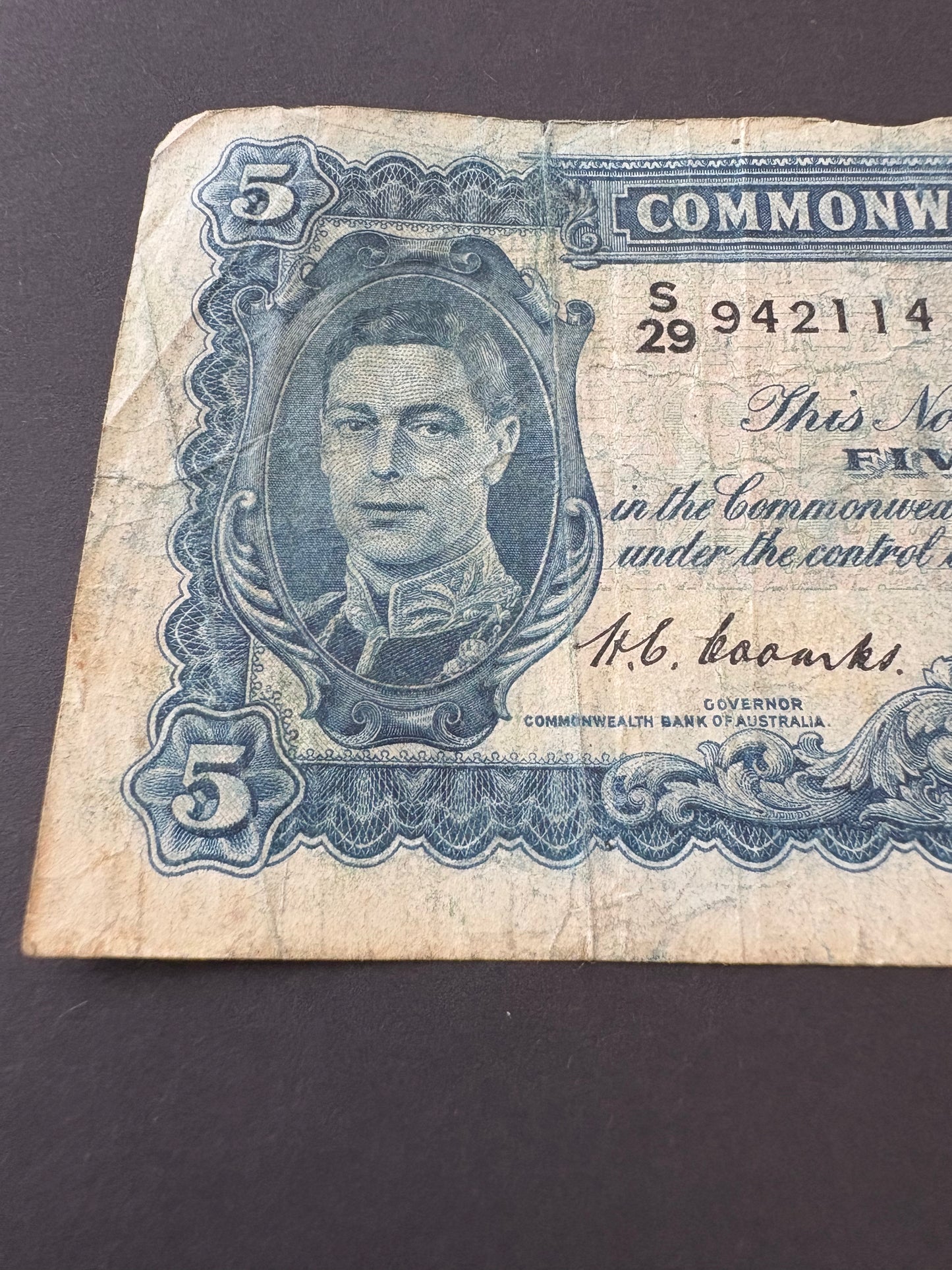 1952 Australian Five Pound Banknote - Coombs Wilson S29 942114