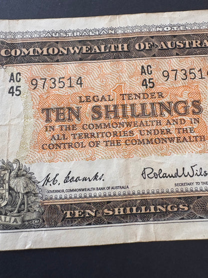 1954 Australian Ten Shillings Note - Coombs / Wilson - AC45 973514