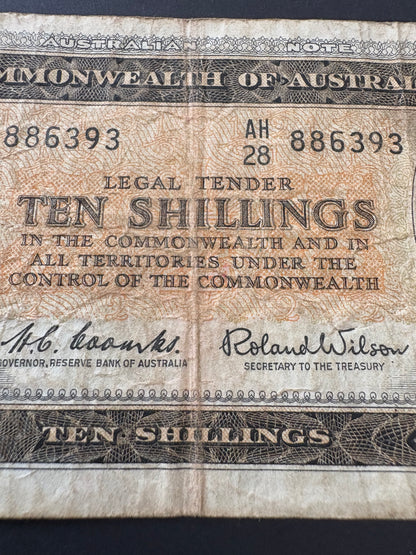 1961 Australian Ten Shillings Note - Coombs / Wilson - AH28 886393