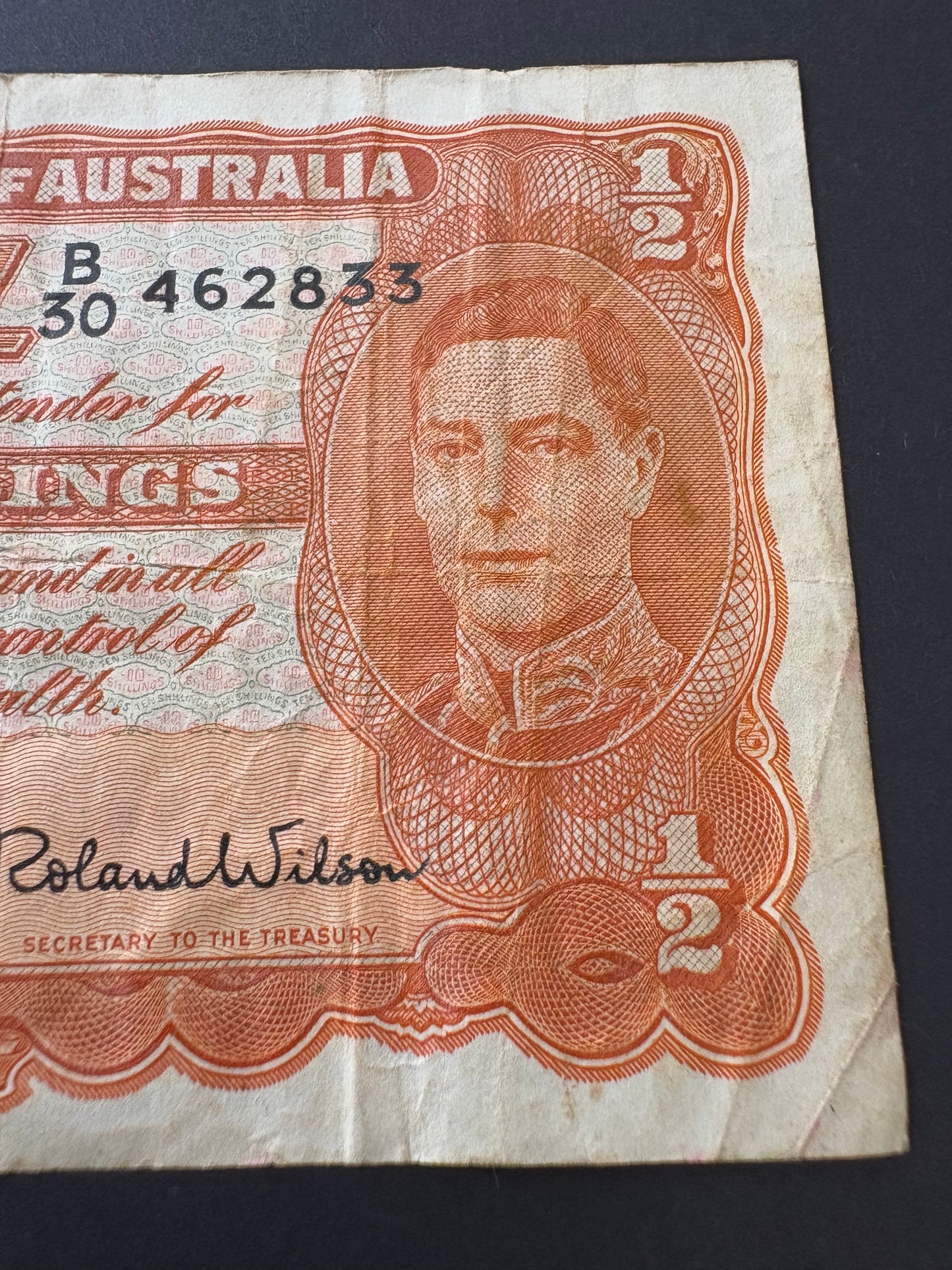 1952 Australian Ten Shillings Note - Coombs / Wilson - B30 462833