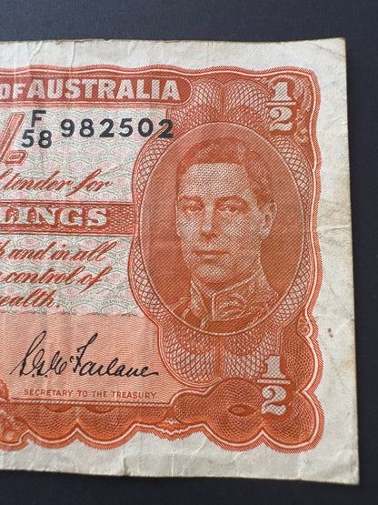 1942 Australian Ten Shillings Note - Armitage McFarlane - F58 982502