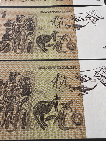 1982 $1 Australia Paper Banknotes - Johnston Stone - Consecutive Run of 3