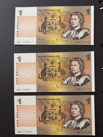 1982 $1 Australia Paper Banknote - Johnston Stone - Consecutive Run x5 notes