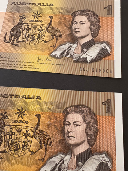 1982 $1 Australia Paper Banknote - Johnston Stone - Consecutive Run x5 notes