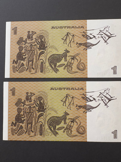 1982 $1 Australia Paper Banknote - Johnston Stone - Consecutive Run x5 notes