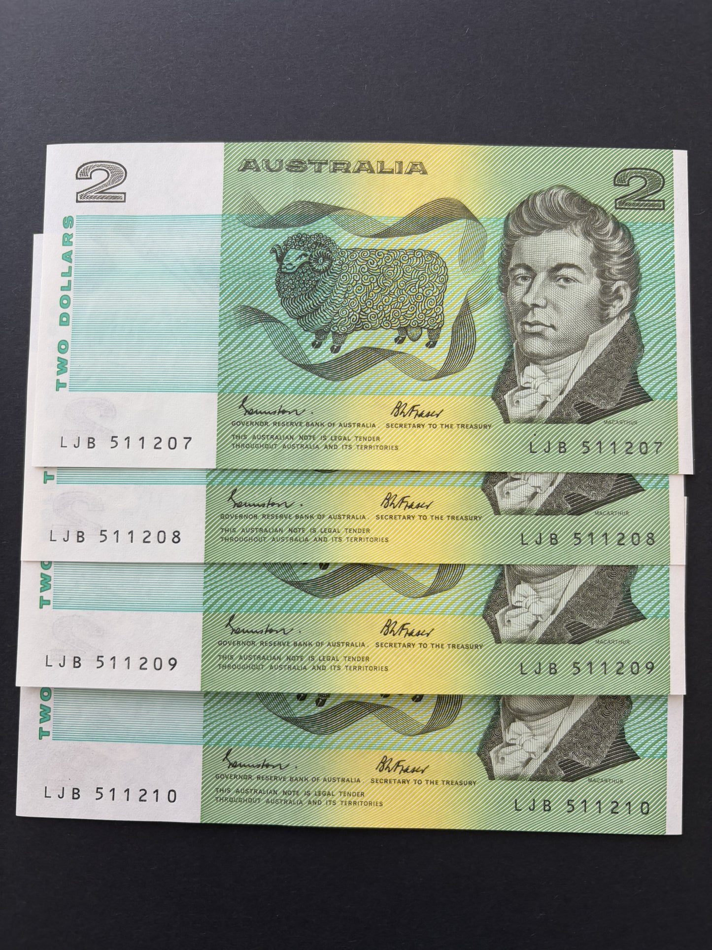 1985 $2 Australia Paper Banknote - Johnston Fraser 4x Consecutive