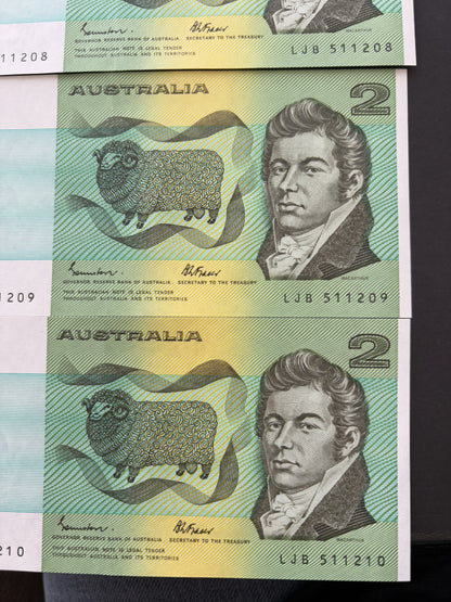 1985 $2 Australia Paper Banknote - Johnston Fraser 4x Consecutive