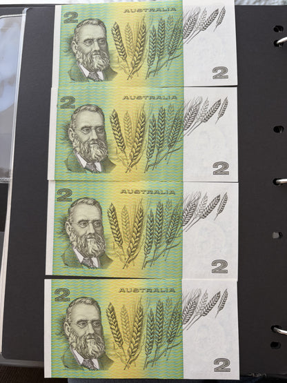 1985 $2 Australia Paper Banknote - Johnston Fraser 4x Consecutive