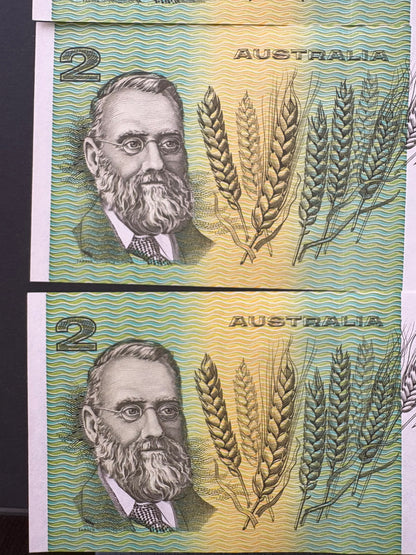 1985 $2 Australia Paper Banknote - Johnston Fraser 4x Consecutive