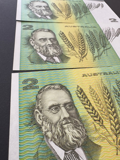 1985 $2 Australia Paper Banknote - Johnston Fraser 4x Consecutive