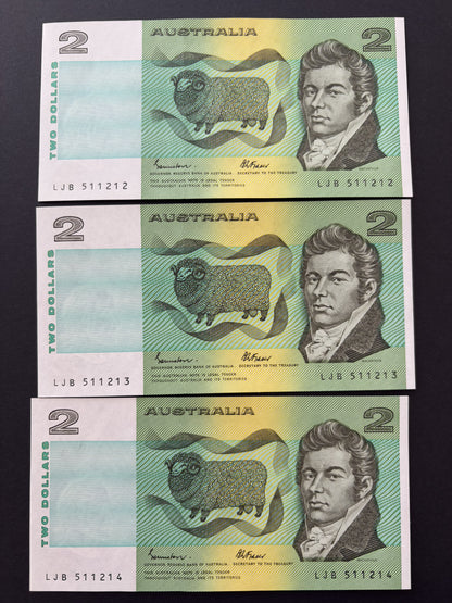 1985 $2 Australia Paper Banknote - Johnston Fraser 5x Consecutive