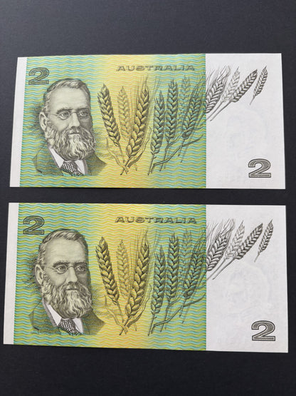 1985 $2 Australia Paper Banknote - Johnston Fraser 5x Consecutive