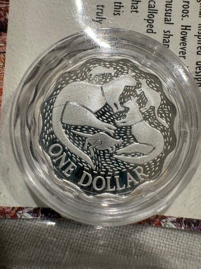 2004 $1 Kangaroos Scalloped Silver Proof Coin in Capsule